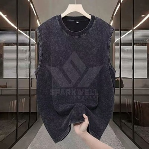 เสื้อกล้ามถักสีดำสำหรับผู้ชาย คอกลม แขนกุด สีพื้น ระบายอากาศได้ดี เหมาะสำหรับใส่ลำลอง ออกกำลังกาย ฟิตเนส เทรนนิ่ง เล่นกีฬา เสริมสร้างกล้ามเนื้อ - Product Image 5