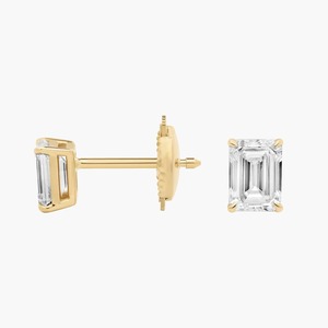 Pendientes clásicos con diamantes cultivados en laboratorio con corte esmeralda de 1.00 quilates en oro macizo de 14 quilates para regalo de aniversario nupcial - Product Image 2