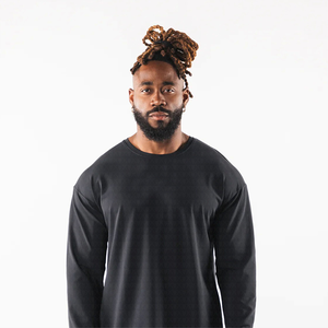 T-shirt à manches longues personnalisé avec broderie en coton et spandex pour hommes décontracté - Product Image 1