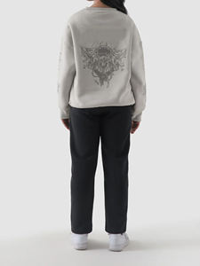 Sweat-shirt à col rond en molleton surdimensionné pour femme, design personnalisé 2026, luxe, pull à revers rayé, 100% coton jersey - Product Image 5