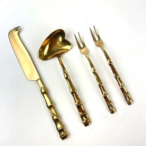 Cubiertos de acero inoxidable con acabado chapado en oro con mango redondo elegante, cubiertos utilizados para el hogar, boda, café, Juego de 4 - Product Image 5