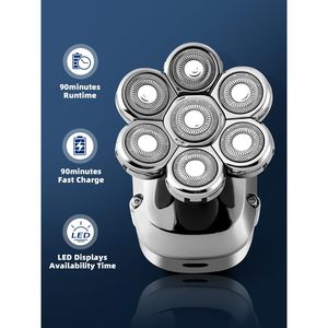 Rasoir électrique à longue autonomie pour hommes chauves, rotatif, utilisation humide/sèche, kit de toilettage étanche IPX7 pour le corps, avec têtes de rechange - Product Image 2