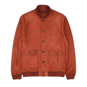 <b>Men's</b> <b>Suede</b> Bomber <b>Jacket</b> Solid Color Stand Collar Casual Autumn Wear Regular Fit Button Closure Cotton Lining - Product Image 1