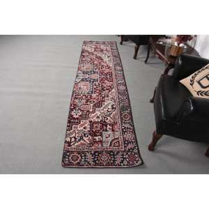 Alfombra de lana hecha a mano roja y azul clásica, 2,2x9 pies, área grande turca, área rectangular, retales abstractos, pasillo, Alfombra de látex de 10mm para habitación - Product Image 1