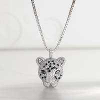 Charme Léopard en Argent Sterling 925 Plaqué Rhodium avec Zircon Cubique AAA, Bijou Hip Hop Chrétien, Cadeau Unisexe pour Amateurs d'Animaux