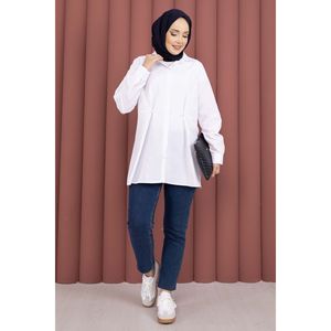 Camisa Blanca Abotonada para Mujer, Marca Alin, Cintura Ajustable, Estilo Casual y Formal, Tejidos de Popelina, Satén y Punto, para Otoño y Primavera, Talla XL - Product Image 3