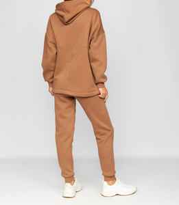 Comfort Winter Gym Sets for <b>Women</b> Oversized High Quality 400 GSM Fleece Lace Solid Two-Piece <b>Brown</b> Tracksuits - Product Image 3