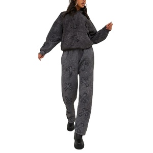 Custom Logo 100% Cotton Oversized Breathable Acid Wash Women <b>Tracksuit</b> Wholesale Women 100% Cotton Acid Wash <b>Tracksuits</b> - Product Image 2