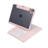 Keyboard Warna Pink Macaron dengan Casing Backlight dan Touchpad Putar untuk iPad Pro 12.9 inci