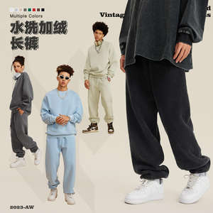 Ropa de calle con logotipo personalizado lavado de nieve peso pesado Jogger holgado sol desteñido algodón polar desgastado lavado ácido pantalones de chándal hombres - Product Image 5