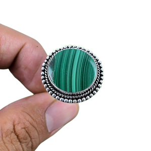 Bague en argent sterling 925 faite à la main en malachite Spinner meilleure qualité couleur verte parfaite avec placage de rhodium pour les mariages - Product Image 1