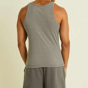 2024 <b>Summer</b> Breathable Knitted Cotton Bamboo Muscle Fit Men's Workout Tank <b>Tops</b> Bodybuilding <b>Sleeveless</b> Gym Shirt - Product Image 6