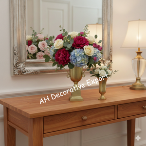 Vase à fleurs portable en aluminium plaqué or mat moderne pour la décoration de mariage/fête - Product Image 2