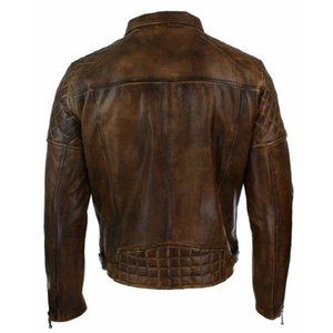 Veste Vintage en cuir véritable d'agneau pour homme, marron Antique, fermeture éclair croisée, Style rétro, veste matelassée - Product Image 3