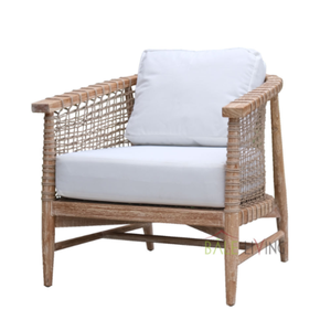 เก้าอี้ไม้สักแบบเดี่ยวพร้อมเบาะรองนั่งหวายแบบสามัคคีเป็นมิตรกับสิ่งแวดล้อมเฟอร์นิเจอร์กลางแจ้งสำหรับวิลล่า & สวน - Product Image 1