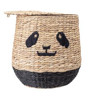 Water hyacinth <b>basket</b> <b>with</b> a panda-shaped woven <b>lid</b> Handmade Storage <b>Basket</b> Wholesale eco-friendly Made in Vietnam - Product Image 1