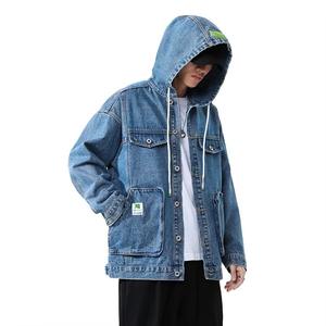 Twill Impex Hooded Blue Men Denim Jacket Casual Jean Coat con bolsillos grandes y Capucha con cordón Personalización disponible - Product Image 6