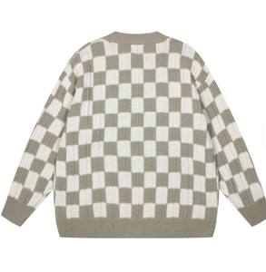 Automne Hiver Vintage Hommes Rétro Américain Motif Damier Pull - Product Image 1