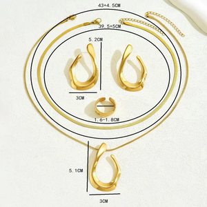 Trendy Style Geometric <b>Necklace</b> <b>and</b> <b>Earring</b> <b>Set</b> Stainless Steel Gold for Women Casual Minimalist Fashion Jewelry <b>Sets</b> - Product Image 5