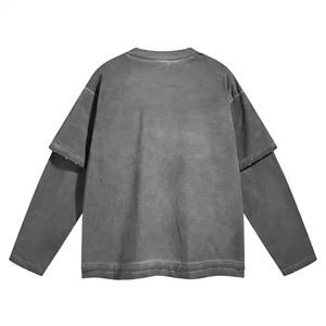 Sudadera de manga de doble capa Unisex de algodón grueso 100%, camisa superior de lavado ácido de gran tamaño con hombros caídos para hombres para invierno - Product Image 1