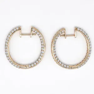 Pendientes de aro de oro rosa 925, aros lujosos de diamantes, aros de diamantes para mujer, pendientes de aro de oro - Product Image 2