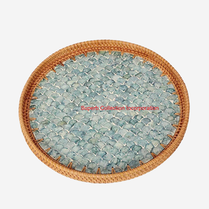 Stylish Rattan Serving Tray With Exquisite Mother Of Pearl Inlay <b>Oval</b> Tray For Home Decor <b>Coffee</b> <b>Table</b> Tray In Affordable Price - Product Image 5