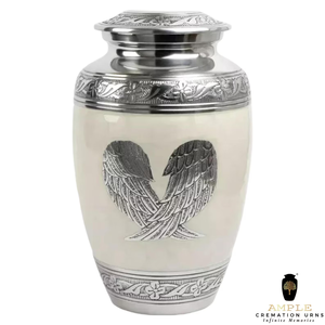 Urne funéraire Design ailes d'ange Urne commémorative en aluminium revêtue Meena blanche élégante Grande urne commémorative étanche à graver Hommage - Product Image 2