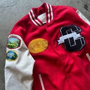 แจ็กเก็ตเลตเตอร์แมนของผู้ชายสไตล์วินเทจปกตั้งโลโก้ปักลายสไตล์สตรีทแขนหนัง - Product Image 2