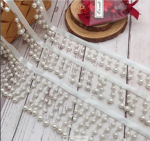 Ivory Pearls Fringe Dangle <b>Beaded</b> <b>Trims</b> for Dance Dress, Garments, Curtains, DIY Accessories - Product Image 1