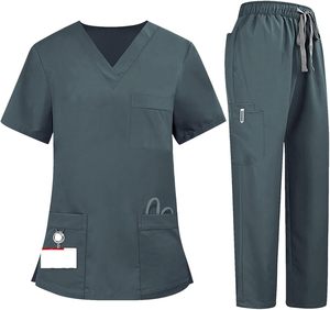 Pantalones apilados elásticos personalizados uniformes de enfermera Scrub Hospital uniformes traje de enfermería uniformes Jogger mujeres Scrub conjuntos uniforme - Product Image 5
