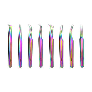 Juego de 8 Pinzas Profesionales para Extensión de Pestañas Rainbow, Pinzas Puntiagudas de Acero con Alto Contenido de Carbono, Duraderas, para Pestañas 3D 6D de Volumen, con Estuche - Product Image 2