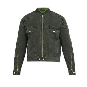 แจ็กเก็ตนักขี่จักรยานผ้ายีนส์ผู้ชายวินเทจซักได้มีหลายกระเป๋า OEM สีที่กำหนดเองสีจางลง - Product Image 1