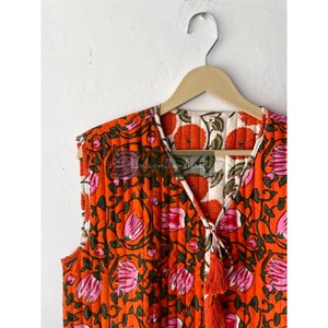 Hecho a mano Reversible mujer estampado Floral encaje decoración abrigo de invierno Chaqueta de algodón acolchado sin mangas estilo Hipster chaleco - Product Image 2