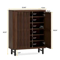 Meuble à chaussures 6 niveaux en noyer foncé OEM ODM avec portes à persiennes, grand meuble de rangement en bois pour chaussures avec étagères réglables