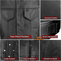 Gilet de motard en cuir noir pour homme, style club, avec fermeture à boutons-pression dissimulés, doublure cachemire, coupe moto, prêt à porter