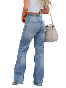 Venta caliente para mujer casual pantalones de mezclilla de pierna ancha cintura media lavado perforado jeans moda streetwear Estilo Vintage moda - Product Image 3