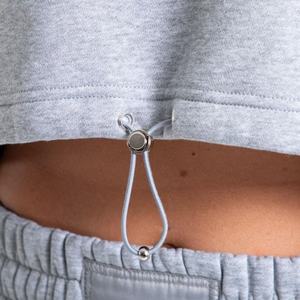 New Design Women Cotton Drawstring Hem <b>Grey</b> Sports Crop <b>Top</b> Hoodie Drop Shoulder Workout Training Gym <b>Cropped</b> Hoodies - Product Image 4