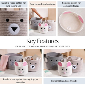 Best Selling Round Shape Unique Attractive Product Round Cotton <b>Rope</b> Cat Design <b>Storage</b> <b>Basket</b> With Handle Custom Size Home Deco - Product Image 3