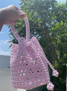 Luxueux sac rectangulaire en micro-perle ivoire avec anse ornée de fausses perles sphériques surdimensionnées, à prix de gros. - Product Image 5