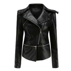 Elegant Women's Durable Genuine <b>Leather</b> Motorcycle <b>Jacket</b> Stand Collar Front Logo Breathable Windproof High Quality Knitted - Product Image 1