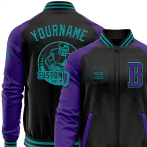 Veste bomber varsity à deux tons avec fermeture éclair, personnalisée, noire, vintage, drapeau mexicain, vert Kelly, crème - Product Image 6