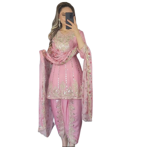 green emerald velvet dress Soft Cotton Yellow Punjabi Patiala Dress for Women main image 1