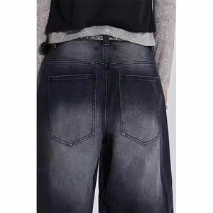 Jeans classiques décontractés pour hommes de qualité supérieure, coupe ample, taille mi-haute, coupe droite, respirants, 100% coton, denim lourd délavé à l'acide - Product Image 4