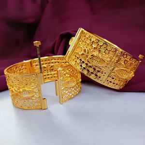 Ensemble de bijoux de mariée indienne Style filigrane gravé charnière ouvrable grand large Bracelet de mariage bracelets ensemble de bijoux pour les femmes - Product Image 3