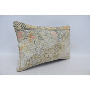 Beige Wool Kantha Patchwork Toile <b>Pillow</b> 16x24 Inch Floral Embroidered Vintage Accent <b>Pillow</b> for Sofa Decor - Product Image 3