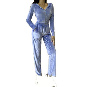 Chándales de terciopelo personalizados 2025, chaqueta de mujer de alta calidad, conjunto de pantalones con capucha, chándal de terciopelo de entrenamiento transpirable de talla grande para verano - Product Image 1
