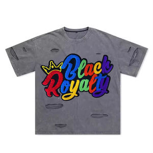 Chenille bordado nuevo diseño hombres rayas camiseta logotipo personalizado impresión Ácido lavado hombres y mujeres camiseta - Product Image 1