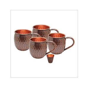 Set of 4 Pcs Hammered Finished Handmade <b>Copper</b> Mugs With Shot Tumbler for Beer Cold Drink Hotel Home <b>Kitchen</b> Use - Product Image 1