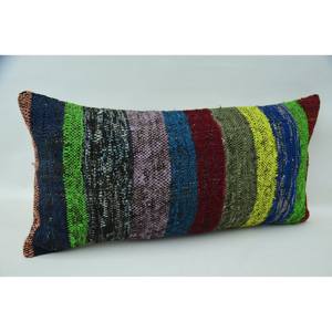 Multicolor Vintage Pattern Kantha Patchwork Wool <b>Pillow</b> 12x24 Inch Woven Decorative Cushion - Product Image 2