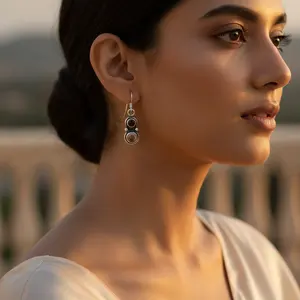 Pendientes de Plata 925 con Granate y Cuarzo Ahumado para Mujer, Accesorio de Moda - Product Image 3